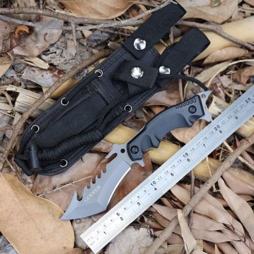 GODFUR war wolf straight knife camp multi-function survival hunting knife self-defense tool outdoor diving camping fixed knives