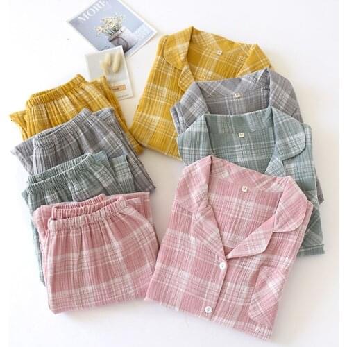 Autumn New Long Sleeve Plaid Pajama Sets Cotton Sleepwear For Man&Women Comfortable Nightwear Pyjama Lingerie 2PCS Homewear Set