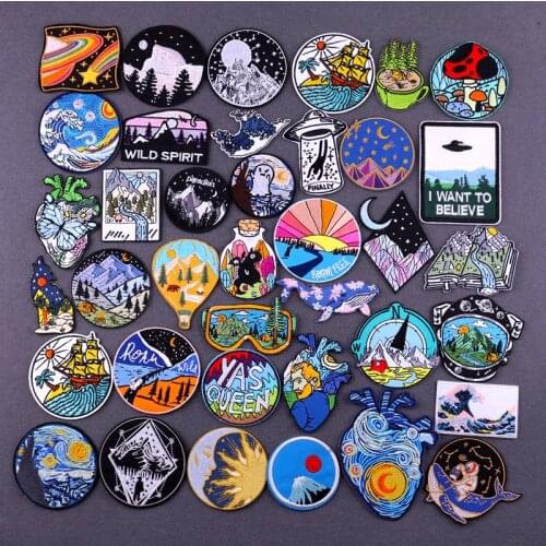 Outdoor Adventure Patch Embroidered Patches On Clothing Stickers Van Gogh Spaces Iron On Patches On Clothes Applique For Clothes