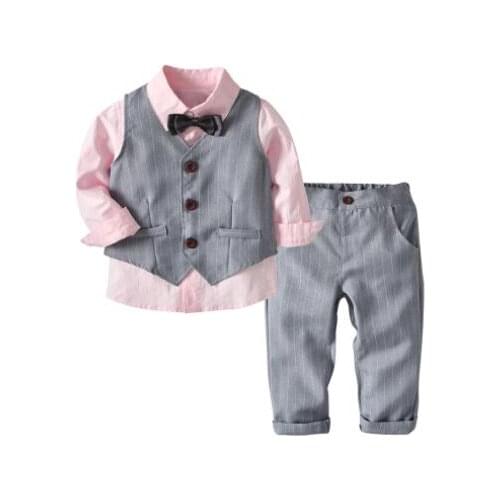 Baby Boy Clothing Shirt Bow Set Birthday Formal Costume Summer Newborn Long-Sleeved Top + Suspender Pants Children Outfits 1-6 Y