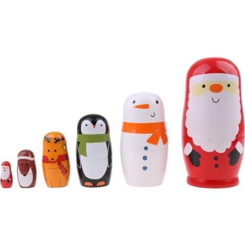 Santa Claus Hand Painted Russian Nesting Dolls Babushka Kids Toy 6 Pieces