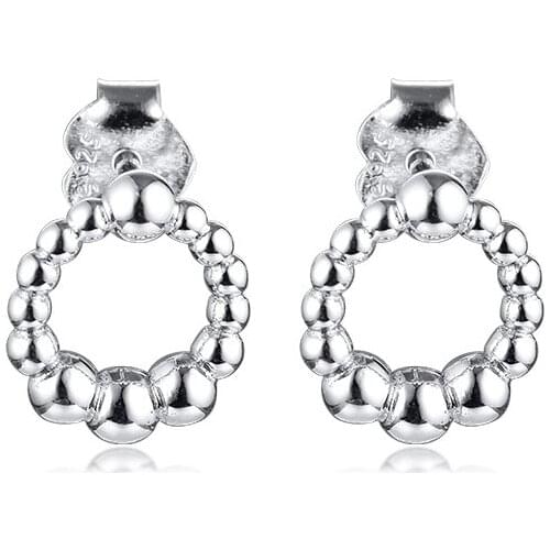 Beaded Circle Stud Earrings 100% 925 Sterling Silver Jewelry for Women Free Shipping