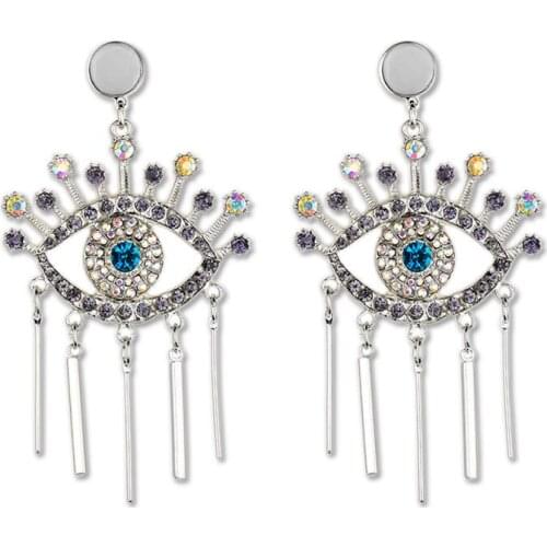 Tassel Earrings Rhinestone Evil Eye Pendant Dangle Earrings for Women Fashion Jewelry Party Dress Statement Earrings Accessories