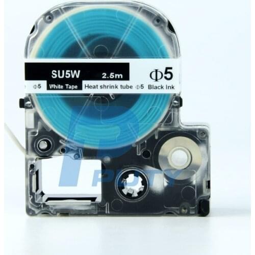 5PK/lot Compatible Heat Shrink Tube tape Kingjim SU5W su5w Diameter 5mm*2.5m for TepraPro and Labelworks printer