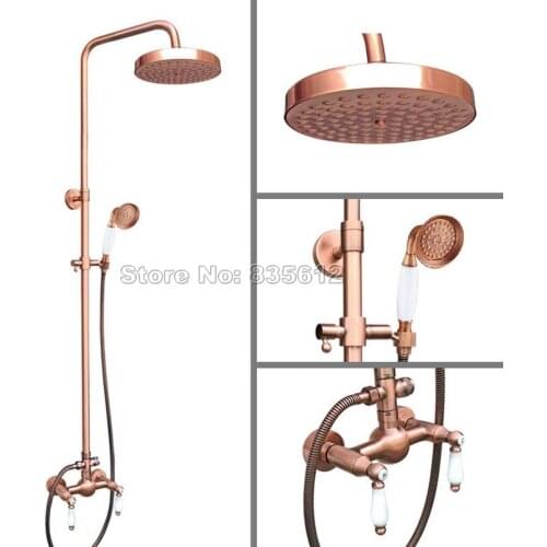 Bathroom Antique Red Copper Classic Rain Shower Faucet Set with Handheld Shower Head +Wall Mounted Dual Handles Mixer Tap Wrg585