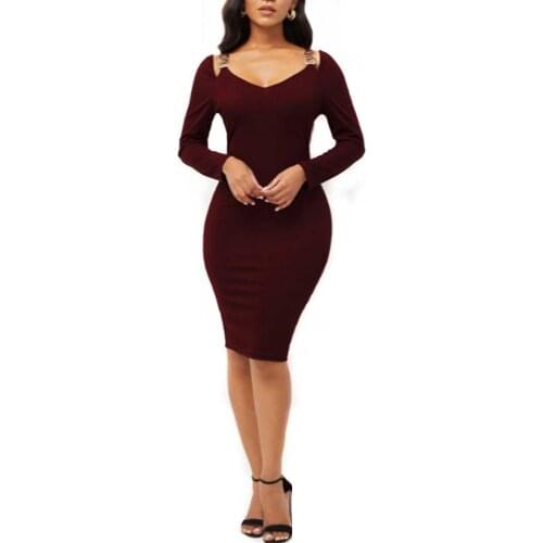 Off Shoulder Long Sleeve Party Dresses for Women 2021 Slim Elastic Bodycon Sexy Solid Female Bag Hip Dress Ladies Autumn Vestido