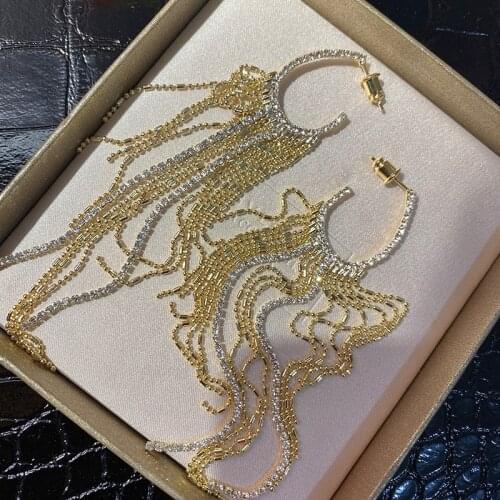 Classic Cubic Zirconia Gorgeous Earring High Quality Luxury Chain C Shape Long Tassel For Women Korean Fashion Jewelry