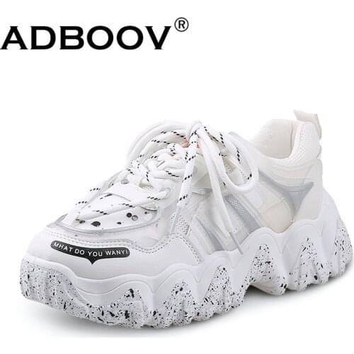 ADBOOV 2020 New Fashion Chunky Sneakers Women Plus Size 41 42 Thick Sole Casual Shoes Ladies