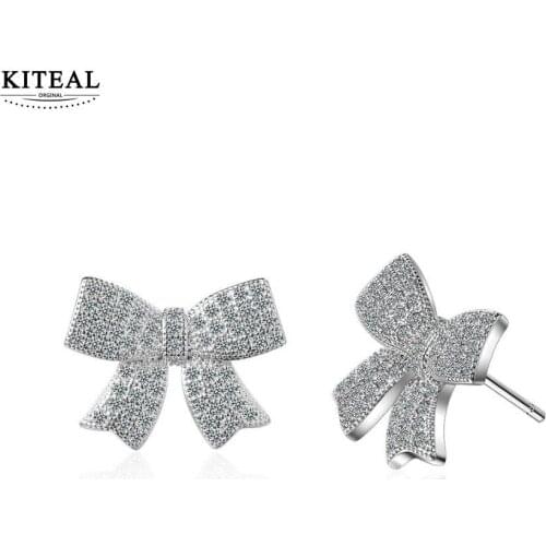 KITEAL Fashion New Brand Design Luxurio silver plated Maiden stud earrings Bow women earrings fine fashion jewelry