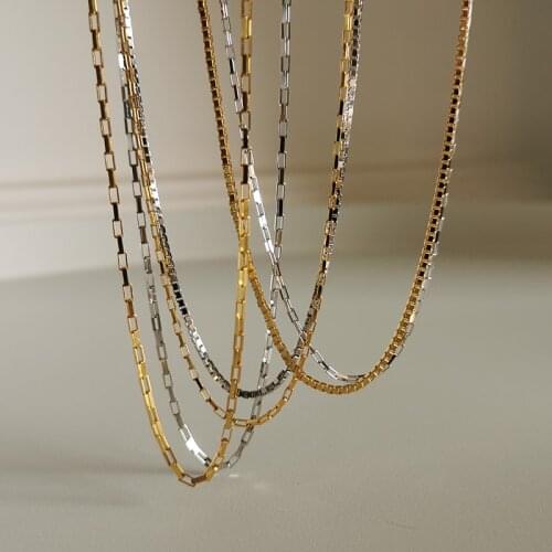 Silvology 925 Sterling Silver 6 Style Square Wide Chain Choker Necklace Basic All-match Short Necklace for Women Simple Jewelry