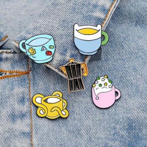 Cartoon Badges Adventure Time Cup Brooches for Women Creative Funny Finn Jake Princess BMO Enamel Pin Backpack Bag Accessories
