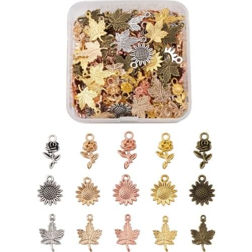 1 Box Tibetan Style Alloy Pendants Mixed Color Rose Sunflower Leaf Series Earrings Bracelets Charms for DIY Jewelry Findings