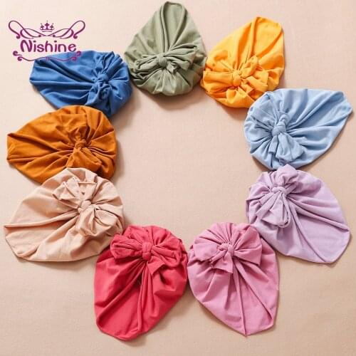 1 PCS Solid Color Handmade Bowknot Baby Girls Indian Hat Comfortable Soft Infant Turband Fashion Bows Caps Kids Hair Accessories
