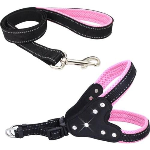 6PCS / LOT Pet Supplies Comfortable Mesh Cloth Sparkling Rhinestone Pet Leash Reflective Dog Chest Strap Vest Style