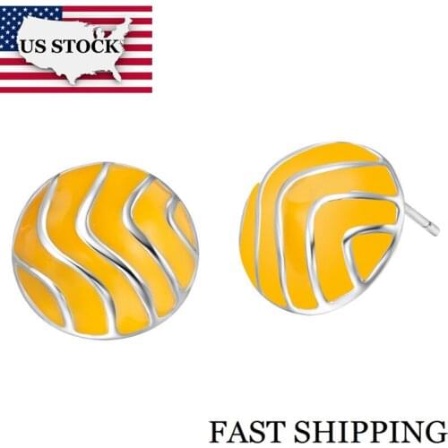 US STOCK 15% Off Yellow Cute Earrings for Women Silver Color Jewellery Orecchini Earrings White Round Earring Uloveido R647