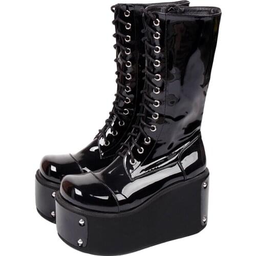 Angelic imprint Women motorcycle cool punk boots lady lolita COS shoes woman high heels platform boots 33-47 round toe 10cm 9609