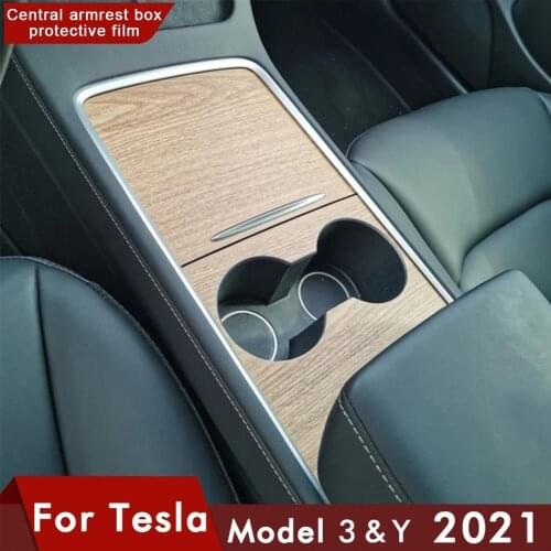 Heenvn Car Central Control Panel Sticker for Tesla Model 3 2021 Wood Center Console Accessories Model Y Interior Film Wood Grain