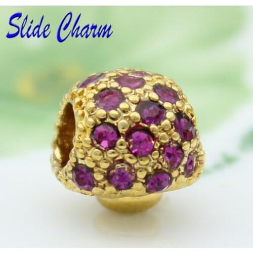 Free shipping European Fashion Purple Crystal Mushroom shape charm beads fit Pandora bracelet beads for jewelry making