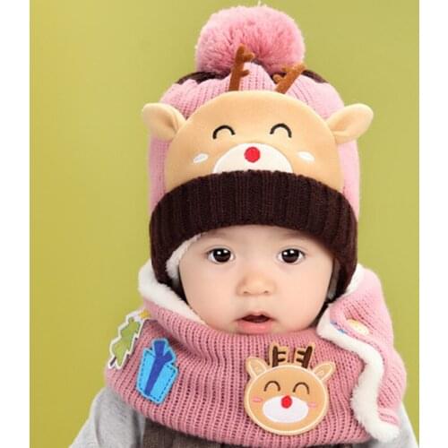 Baby Hat Autumn/Winter Wool Cap With Ball Warming Plush Hat Kids Baby Girls Two-Piece Scarf Suit Child Boys Fashion Knit Hat