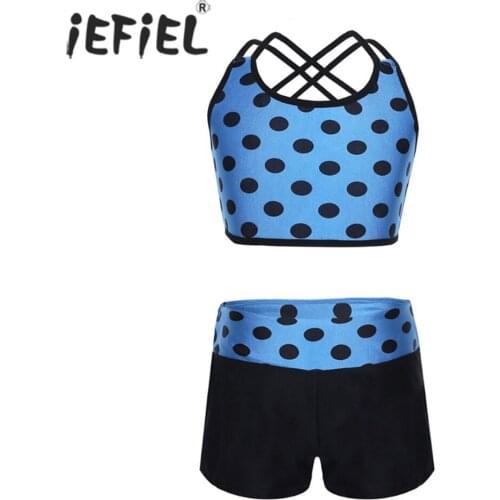 IEFiEL 2PCS Girls Tankini Polka Dots Tank Top with Bottoms for Ballet Dance Gymnastic Leotard Costumes Dancewear Clothing Set