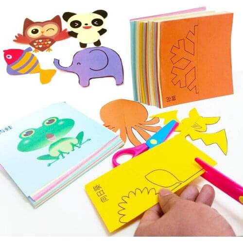 48pcs Children Cartoon DIY Colorful Paper Cutting Folding Toys kingergarden Kids Educational Art Craft with scissor Tools Gifts
