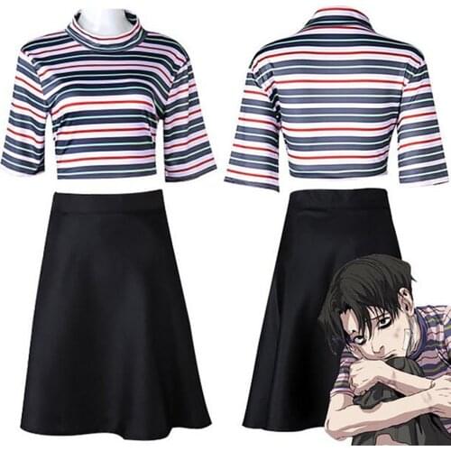 Anime Fiction Comics Manga Manwha Killing Stalking YinFan Uniform Full Set Cosplay Costume Stripe Shirt + Skirt Halloween Party