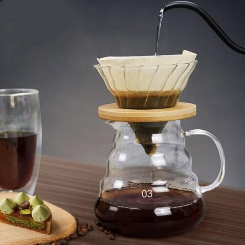 Nordic Creative Wooden Brackets Transparent Glass Coffee Dripper Milk Pot Reusable Espresso Coffee Maker with Filter Drinkware