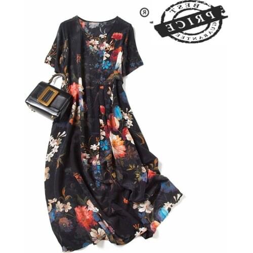 Summer Real Silk Dress Women Clothes 2021 Vintage Black Floral Elegant Ladies Dresses Woman Boho Long Party Vestidos 2013