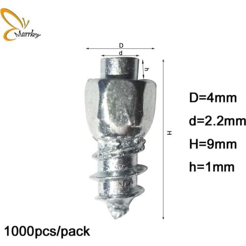 Marrkey 1000PCS 9mmTires Studs/Screw-in Studs/Spikes for Tires/Snow Chains/Ice Stud for Bicycle Tires/Bike/shoes/Boots MS4-9