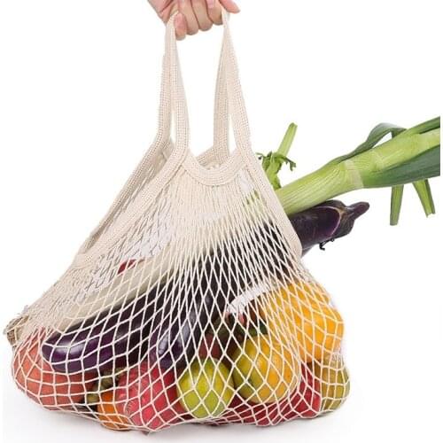 Portable Reusable Grocery Bags Fruit Vegetable Bag Washable Cotton Mesh String Organic Organizer Handbag Short Handle Net Tote