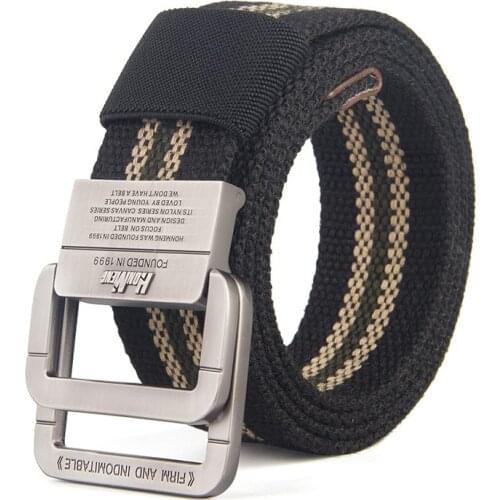 Fashion Men and Women Four Seasons Available Youth Alloy Double Ring Button Denim Student Canvas Belt