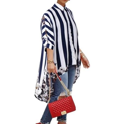 Fashion Women Loose Long Sleeve Striped Shirts Casual Blouse Shirt Lantern Sleeve Shirts Womens Girl O-Neck Batwing Sleeve Dress