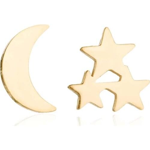 Fashion Mini Small Stainless Steel Moon Star Earrings For Girl Crescent Moon Triple Pentagram Celestial Jewelry aretes de mujer