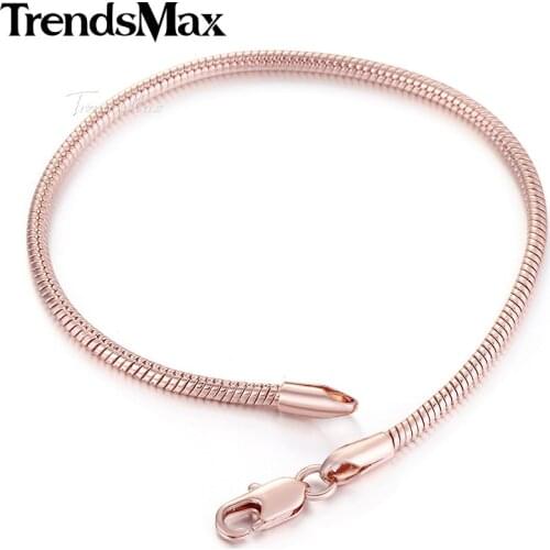 Trendsmax 2mm 18-20cm Men Women Bracelets Snake Bone Rose Gold Filled Bracelet Gift Jewelry GB250