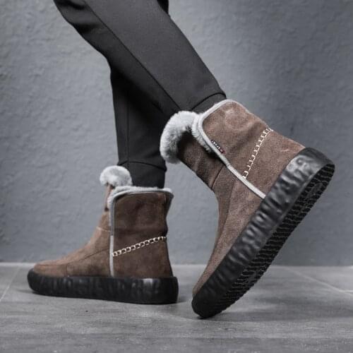 New Outdoor Snow Boots Winter Warm Plush High-top Men Shoes High Quality Black Suede Leather Men Boots Anti-skid Zapatos Hombre
