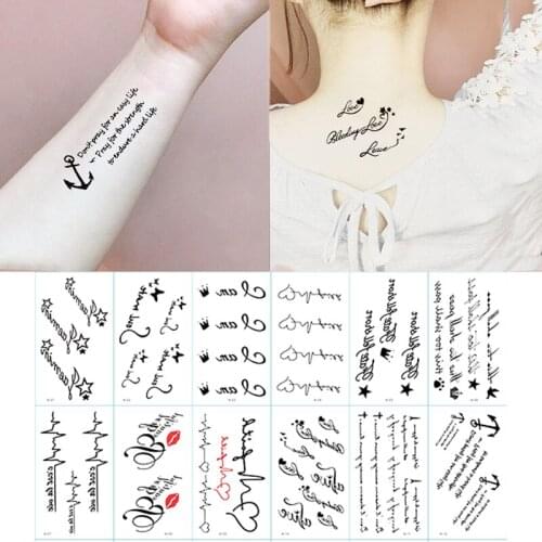 30pc/set Words Black Letter Temporary Tattoo Sticker Girls Boys Men Finger Hand Body Arm Art Drawings Couple Fake Tattoo Sticker