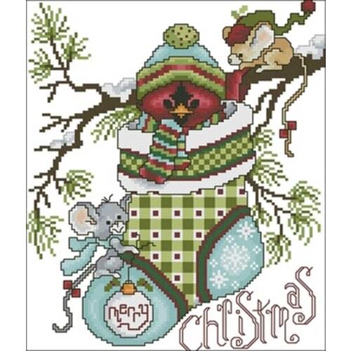 Owl in Christmas Stocking patterns Counted Cross Stitch 11CT 14CT 18CT DIY Chinese Cross Stitch Kits Embroidery Needlework Sets