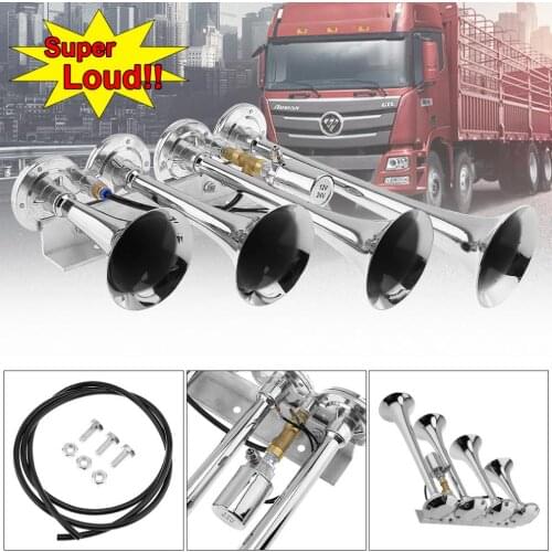 12V / 24V 185dB Super Loud Four Tube Speaker Side by Side Type Four Trumpet Air Horn for Car Vehicle Truck Train Boat