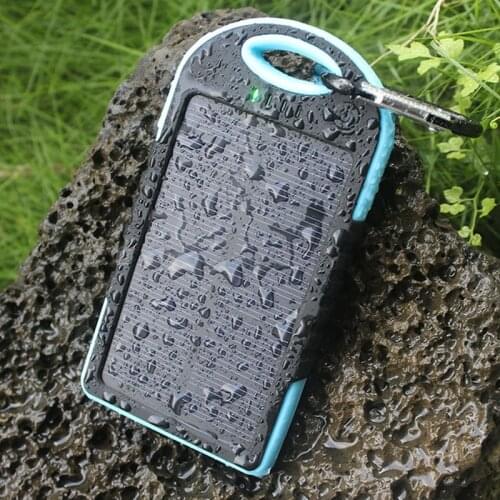 Outdoor Camping Waterproof 5000mah Portable Solar Battery Phone Charger