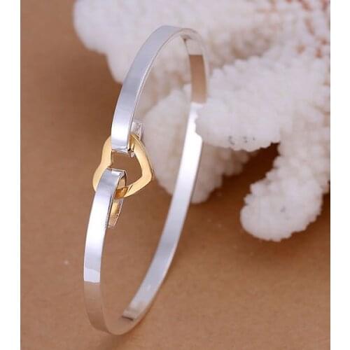 B082 Trendy Silver Color Bracelet 925 Fashion Jewelry Silvery And Golden Heart Bangle /arxajjea Awaajnha