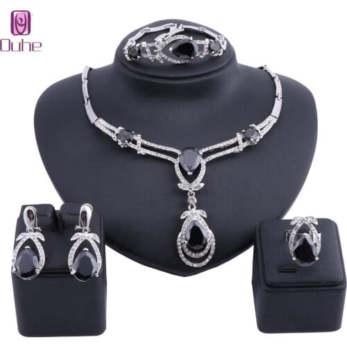 Silver Color Bridal Party Jewelry Zircon Crystal Jewelry Set For Women Prom Bridal Wedding Accessories Jewelry Set With Boxes