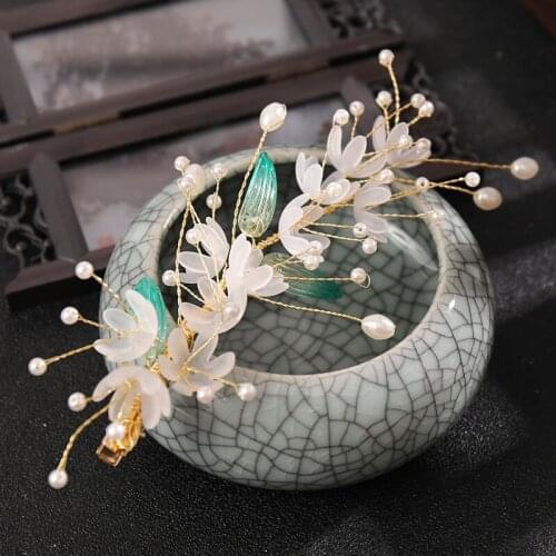 Handmade Resin Flower Bridal Hair Clip Tiaras Beaded Leaf Barette Women Headware Wedding Hair Accessories закоки для валос