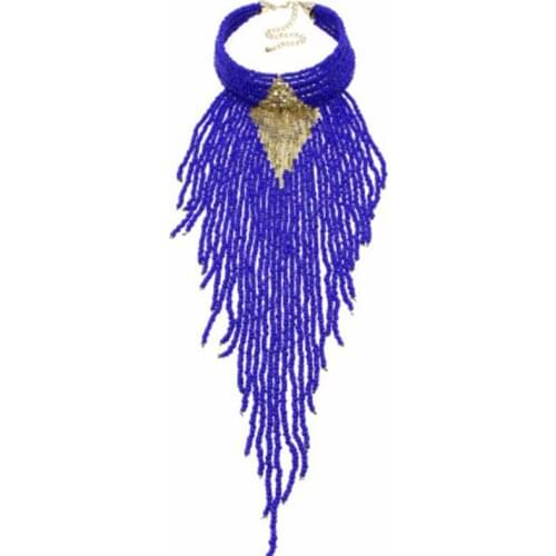 BK Fashion Women Long Tassel Necklace Bohemian Style Vintage Colorful Jewelry Design Pendant Multi Layer Domi Chain Blue Red