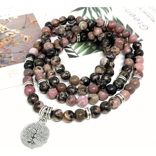 Women Fashion Bracelets Natural Rhodonite Stone 6 mm Round Beads Three Charm Bracelet Not Glass Her Gift Woman Bracelets