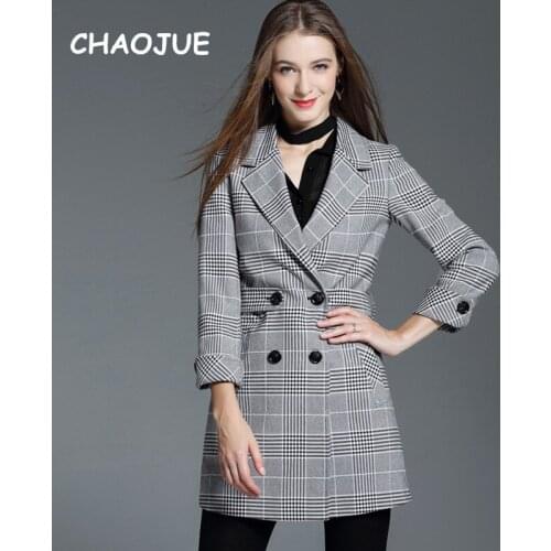 CHAOJUE Female Tartan Blazer 2018 Spring/Autumn New Design Double Breasted Striped Coat Womens Causal Fashion Suit Top