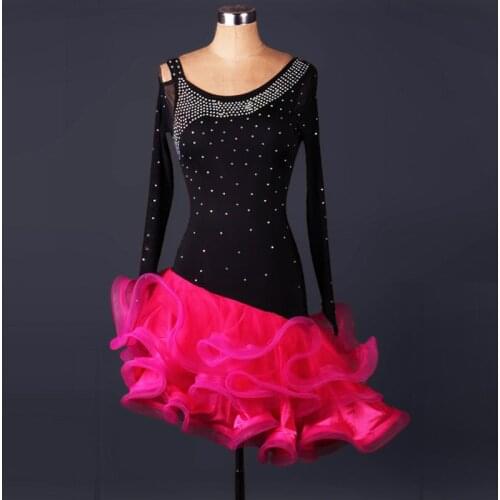 Long Sleeve Latino Dance Dress for Women Sexy Latin Dance Costumes for Women Rhineston Latin Dresses for Girls Competition