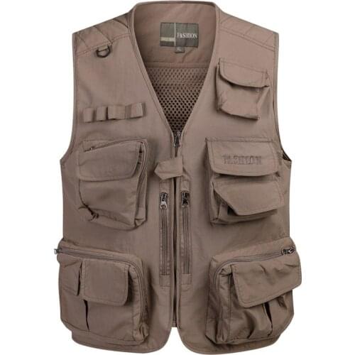 New men mesh vest multi-pocket photography fishing Jacket Casual Loose zipper Coats Sleeveless Plus Size Waistcoat