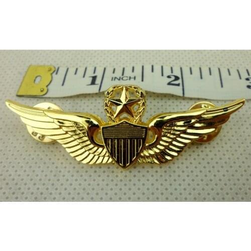 GOLDEN METAL US MASTER ARMY AVIATOR BADGE SENIOR PILOT WINGS BADGE PIN -243 Military Store