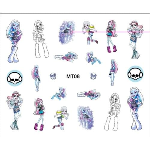 1 Sheet Nail MT08 Monster High Ice Blue Abbey Bominable Cartoon Skull Nail Art Water Transfer Sticker Decal Sticker For Nail