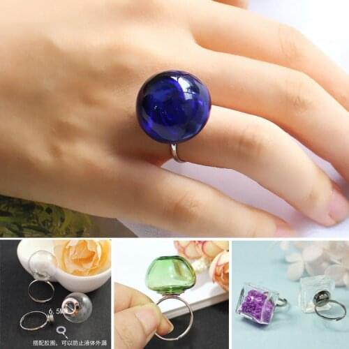4PCS Screw Glass Globe Ring (adjustable),Glass Bubble Ball with Bead cap Jewelry Pendant Kit, without Top Loop